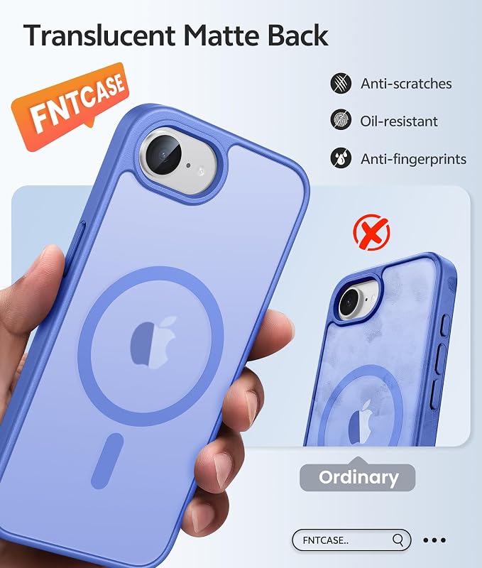 FNTCASE for iPhone 17e Case: iPhone 16e Phone Case [Compatible with Magsafe] Translucent Matte Cases with [Screen Protector] Military Grade Shockproof Protective Phone Cover - Ultramarine