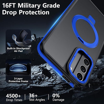 for Samsung Galaxy S21 Case, Magnetic Adjustable Ring Stand [Fit for Magsafe], [Military-Grade Shockproof Protection] Phone Case with Kickstand&Ring Holder (Blue)