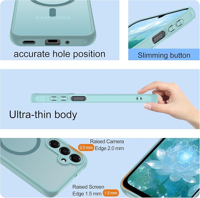 for Samsung Galaxy A16 5G Phone Case: Samsung A16 Case [Mag-Safe Fit] with 2PC Tempered Glass Screen Protector,Frosted Translucent A16 Case Soft-Touch Skin Protection for Galaxy A16 Cover,Mint Greenn