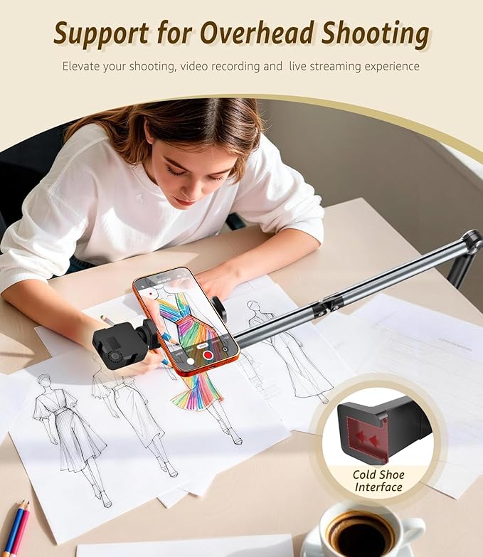 Phone Floor Stand, Cell Phone Stand with Flexible Arm for Bed, 69" Height Adjustable iPhone Stand, Stable Overhead Tripod with 360°Rotatable Phone Holder & Remote for Recording, Sofa, Desk