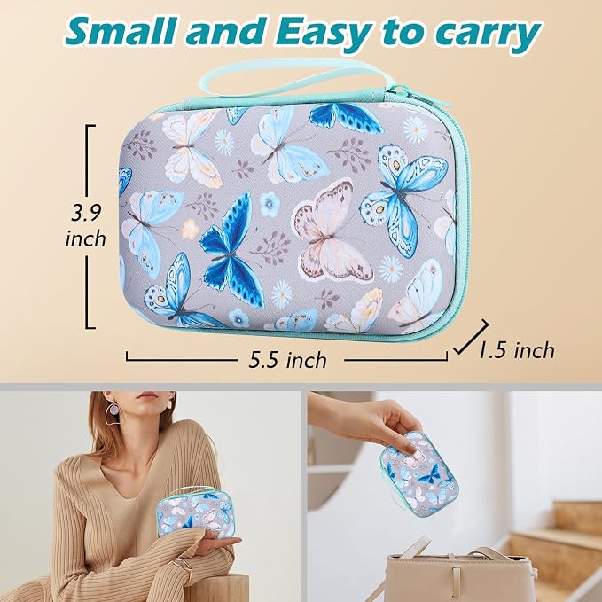 CamCosy Phone Charger Case Storage Set with Cute Butterfly Cable Protector with Carrying Cable Case Bag, Cord Organizer, USB Earphone Wire Saver Organizer Charger Protector for iPhone (Grey Blue)
