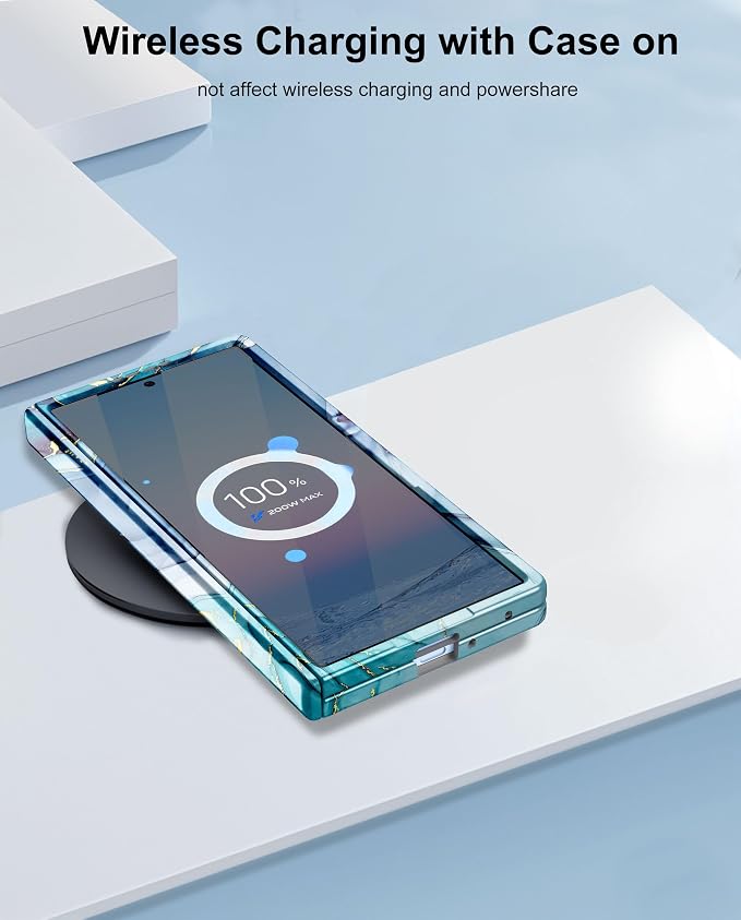 Btscase for Samsung Galaxy Z Fold 8 Ultra Case,Built in Front Screen Protector,[Compatible with MagSafe] Marble Hard PC Slim Shockproof Full Body Drop Protective Case for Z Fold 8 Ultra, Blue Cyan