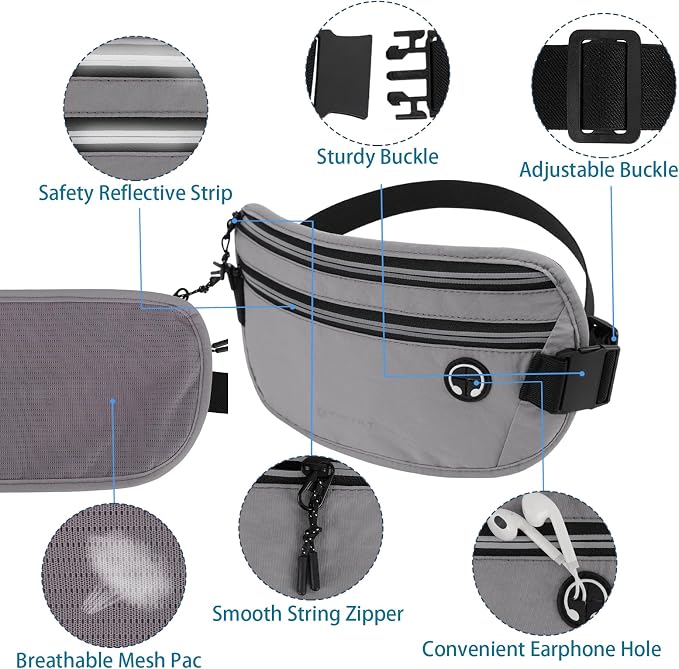 Slim Running Belt for Women Men Runners Fanny Packs With Phone Holder Hidden Pockets Exercise Waist Bag for Marathon Workout