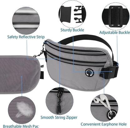 Slim Running Belt for Women Men Runners Fanny Packs With Phone Holder Hidden Pockets Exercise Waist Bag for Marathon Workout