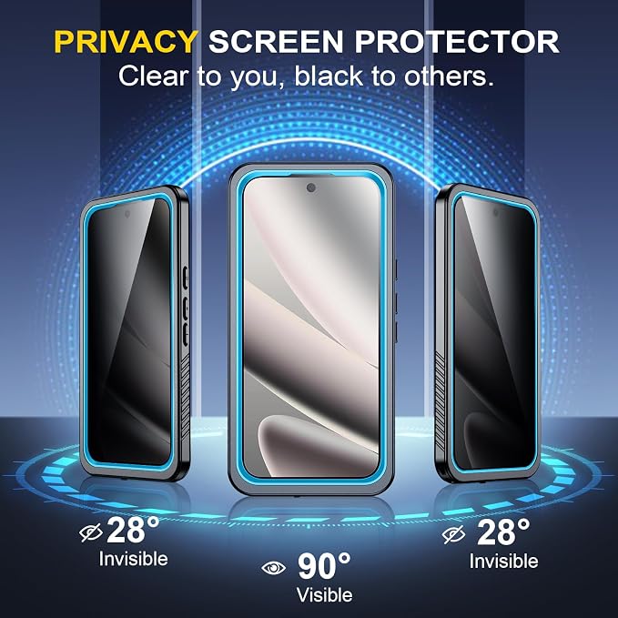 SPIDERCASE for Google Pixel 10 Pro XL Case Waterproof, [12FT Military-Grade Drop Protection] [IP68 Water Resistance] [Privacy Screen Protector] Full Body Protection Phone Case-Light Blue
