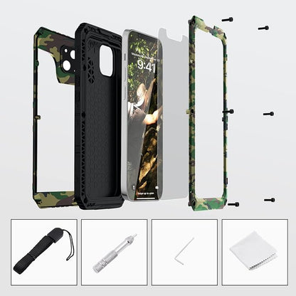 Mitywah Waterproof Case for iPhone 14, Heavy Duty Shockproof Case with Built-in Screen Protector, Full Body Underwater Protective Metal Case 6.1 inch, Camouflage