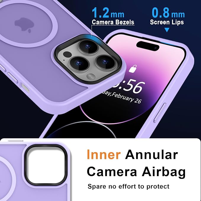 MOCCA Strong Magnetic for iPhone 14 Pro Max Case [Compatible with Magsafe] [10FT Military Grade Protective] Translucent Matte Slim Shockproof Case for iPhone 14 Pro Max 6.7" - Light Purple