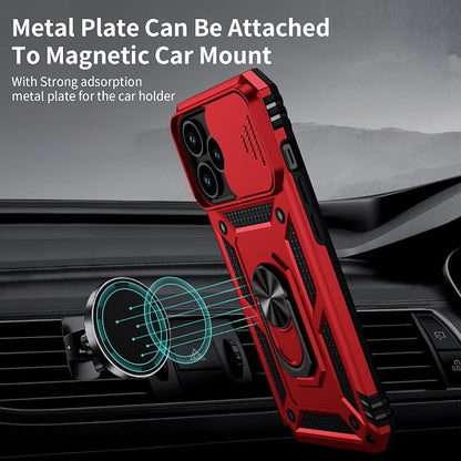 Weycolor for iPhone 14 Pro Max Case with Camera Lens Cover, HD Screen Protector, 10 FT Military Grade Drop Protection, Magnetic Ring Holder Kickstand Protective Phone Case, Red