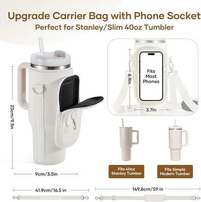 linmaya Water Bottle Carrier Bag for Stanley Cup 40/30oz with Phone Holder Pockets,Neoprene Water Bottle Cross-body Bag with Adjustable Shoulder & Hand Strap Stanley Cup Accessories