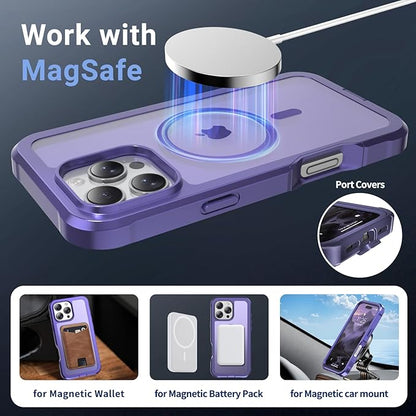 jaroco Magnetic for iPhone 16 Pro Max Case, [Compatible with MagSafe][Military Grade Drop Protection][Heavy Duty Protection][Non-Slip][Shockproof] 2-Layer Durable Bumper Phone Case 6.9''-Dark Purple