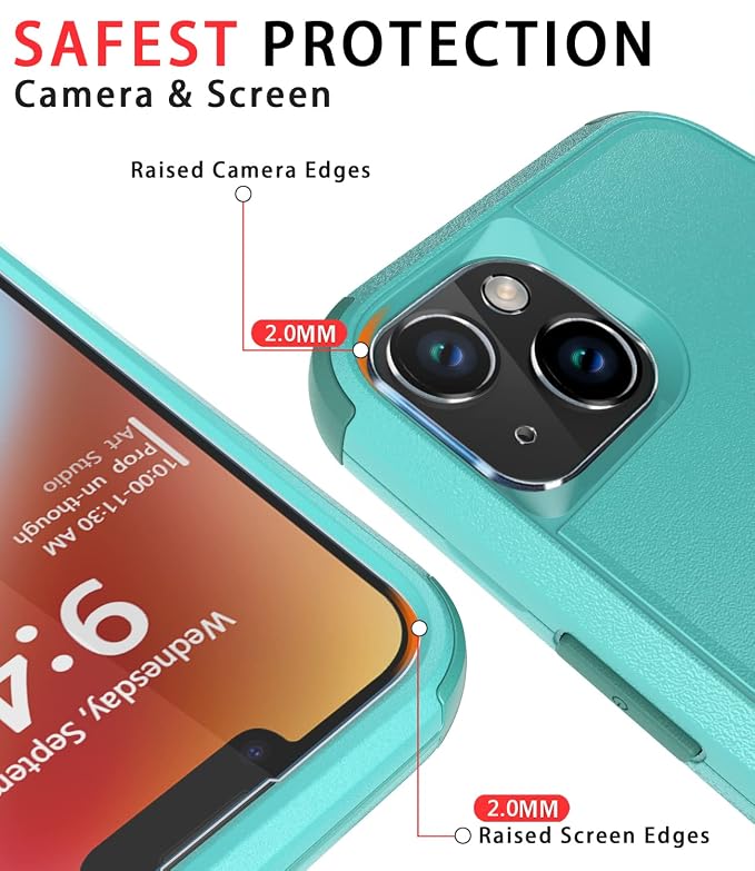 Diverbox for iPhone 14 Case [Shockproof] [Dropproof] [Tempered Glass Screen + Camera Lens Protector],Heavy Duty Protection Phone Case Cover for Apple iPhone 14 (Teal)