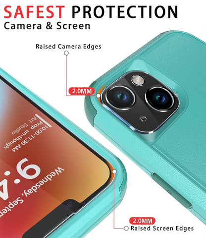 Diverbox for iPhone 14 Case [Shockproof] [Dropproof] [Tempered Glass Screen + Camera Lens Protector],Heavy Duty Protection Phone Case Cover for Apple iPhone 14 (Teal)