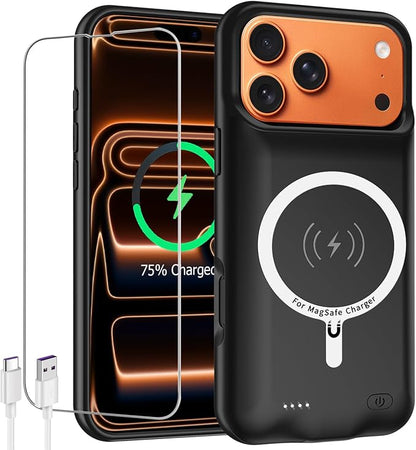 Battery Case for iPhone 17 Pro,Upgraded 10000mAh High Capacity Rechargeable Portable Extended Charger Case Wireless Charging Compatible with iPhone 17 Pro(6.3 inch) Charging Cover & Carplay (Black)