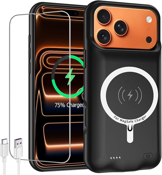 Battery Case for iPhone 17 Pro,Upgraded 10000mAh High Capacity Rechargeable Portable Extended Charger Case Wireless Charging Compatible with iPhone 17 Pro(6.3 inch) Charging Cover & Carplay (Black)