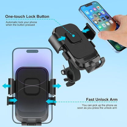 Kairiyard Motorcycle Phone Mount, 1s Auto Lock Bike Phone Holder, Bicycle Handlebar Cell Phone Mount 360 Degree Rotatable for Mountain Bike ATV Electric Scooter