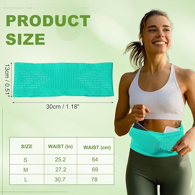 Slim Running Belt, Running Fanny Pack Phone Holder for Women Men Waist Bag Moisture Wicking Storage Belts Bag- Fitting for (Storage Phone-Travel- Sports- Hiking) Green & S
