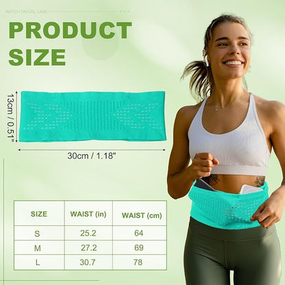 Slim Running Belt, Running Fanny Pack Phone Holder for Women Men Waist Bag Moisture Wicking Storage Belts Bag- Fitting for (Storage Phone-Travel- Sports- Hiking) Green & S
