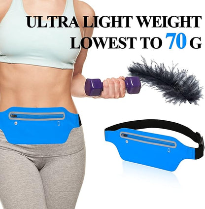 Fanny Packs for Women,Waterproof Fanny Pack for Men,Adjustable Running Belt Waist Pack Slim Expandable Pocket Belt,iPhone Running Holder Cell Phone Elastic Waist Pouch Bag for Galaxy Blue