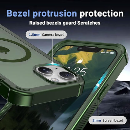 jaroco Magnetic for iPhone 13 Case, [Compatible with MagSafe][Military Grade Drop Protection][Heavy Duty Protection][Non-Slip][Shockproof] 2-Layer Durable Bumper Phone Case 6.1''-Army Green