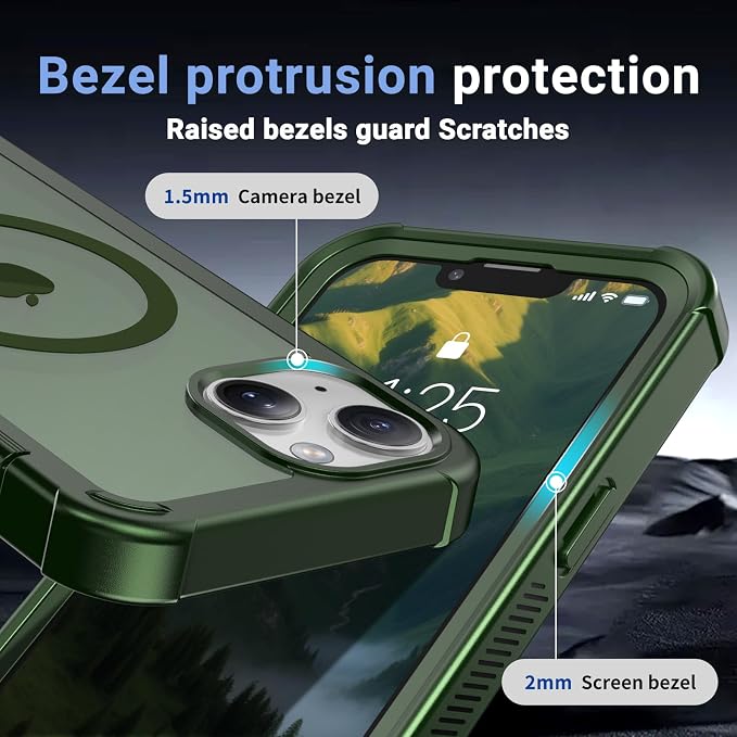 jaroco Magnetic for iPhone 14 Case, [Compatible with MagSafe][Military Grade Drop Protection][Heavy Duty Protection][Non-Slip][Shockproof] 2-Layer Durable Bumper Phone Case 6.1''-Army Green