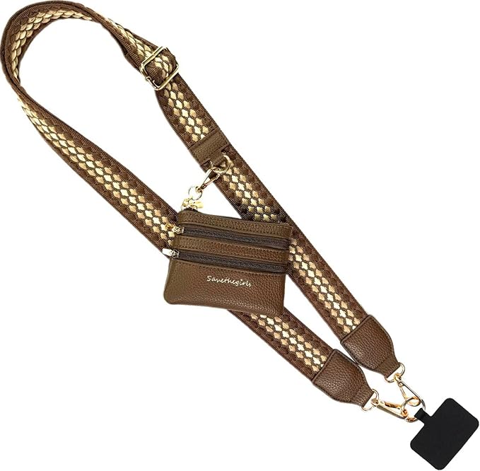 Save the Girls Original Clip and Go Phone Strap Pattern - Crossbody Phone Strap Chain with Zipper Wallet Pouch