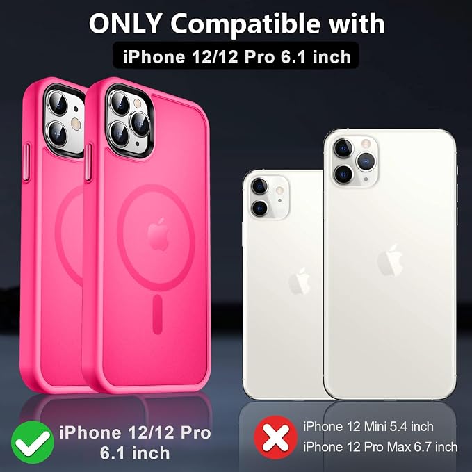 MOCCA Strong Magnetic for iPhone 12 Case/iPhone 12 Pro Case,[Compatible with Magsafe][Mil-Grade Drop Protection] Slim Shockproof Translucent Protective Phone Case for iPhone 12/12 Pro,Hot Pink