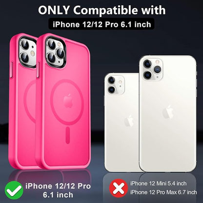 MOCCA Strong Magnetic for iPhone 12 Case/iPhone 12 Pro Case,[Compatible with Magsafe][Mil-Grade Drop Protection] Slim Shockproof Translucent Protective Phone Case for iPhone 12/12 Pro,Hot Pink
