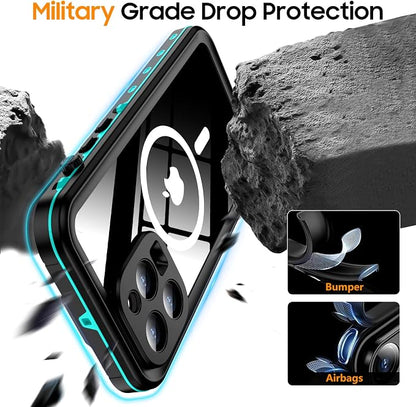 Temdan Magnetic for iPhone 14 Pro Case Waterproof [Compatible with MagSafe] [IP68 Underwater] [Built-in Camera Lens & Screen Protector] Full Body Shockproof Phone Case Blue