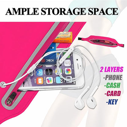Fanny Packs for Women,Waterproof Fanny Pack for Men,Adjustable Running Belt Waist Pack Slim Expandable Pocket Belt,iPhone Running Holder Cell Phone Elastic Waist Pouch Bag for Galaxy Pink
