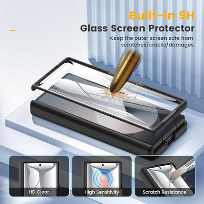 Caka Magnetic for Samsung Galaxy Z Fold 5 Case with Hinge Protection Black | Compatible with MagSafe, Built-in Outer Screen Protector, Hinge Guard, Translucent Matte Back, 360° Hybrid Drop Defense