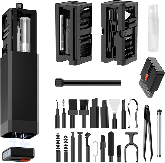 32-in-1 Keyboard Cleaning Kit for MacBook Laptop Computer, Earbud Cleaner Kit for Airpod Earphones, Multi-Function PC Electronic Cleaner Kit for iPhone Cell Phone Camera (Black)