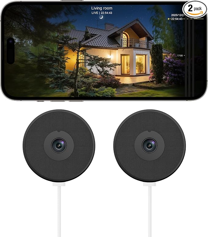 Window Camera 2 Pack, 4MP Indoor Camera with Phone App, Dual-Band WiFi 6 Cameras for Home Security with Full Color Night Vision, AI Person & Motion Detection, 24/7 Recording, Compatible with Alexa