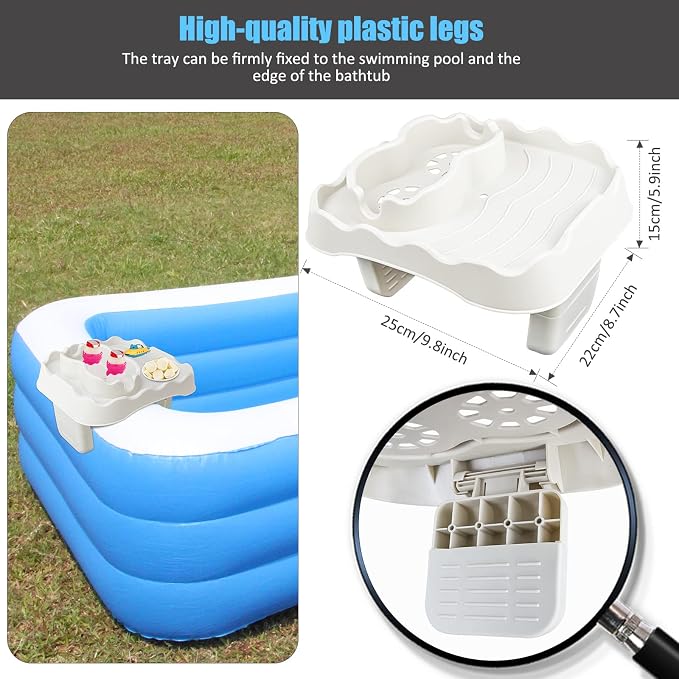 Hot Tub Side Table Tray with 2 Cup Holders, Foldable Drink Holder and Snacks Tray Outdoor Hot Tub Accessories for Inflatable Spa/Pool/Bathtub (Beige)