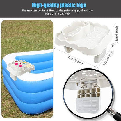 Hot Tub Side Table Tray with 2 Cup Holders, Foldable Drink Holder and Snacks Tray Outdoor Hot Tub Accessories for Inflatable Spa/Pool/Bathtub (Beige)