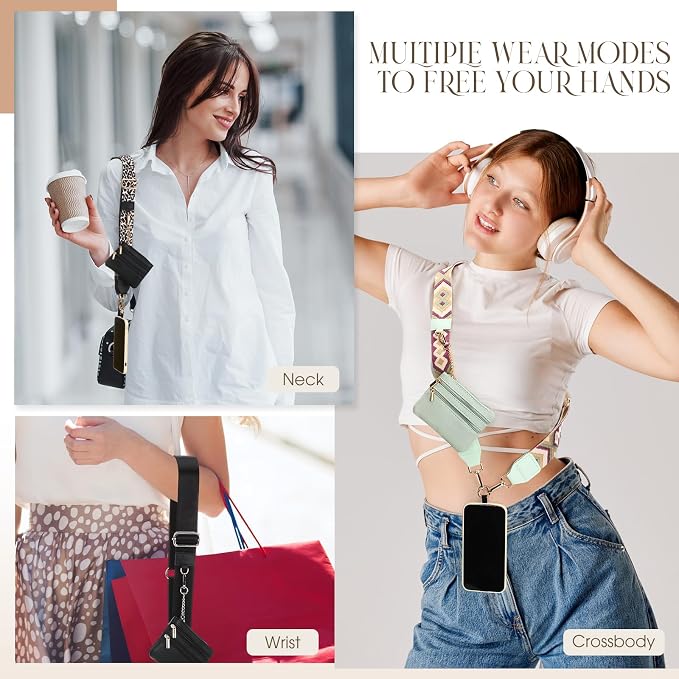 4 Pack Clip and Go Strap for Phone with Wallet Crossbody Phone Strap with Zippered Pouch Adjustable Lanyard Bag(Classic)