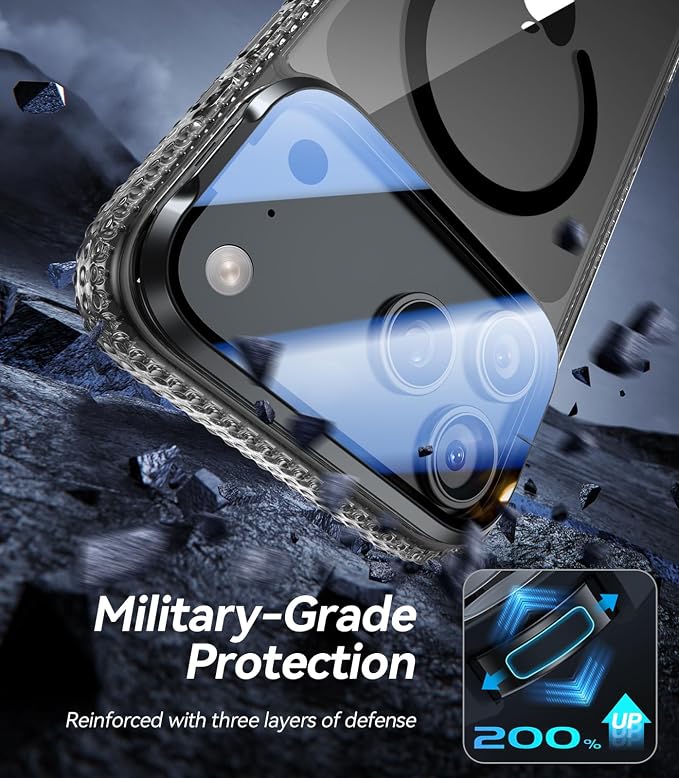 [Upgraded Full Camera Protection] for iPhone 17 Pro Case with Camera Cover Stand [Fit for MagSafe][10FT Mil-Grade Protection] Transparent Magnetic iPhone 17 Pro Phone Case, Clear Black