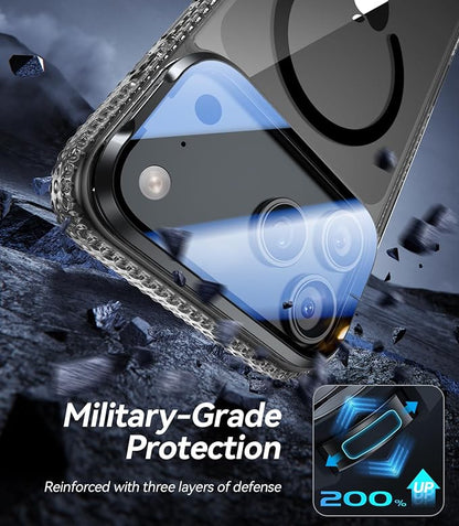 [Upgraded Full Camera Protection] for iPhone 17 Pro Case with Camera Cover Stand [Fit for MagSafe][10FT Mil-Grade Protection] Transparent Magnetic iPhone 17 Pro Phone Case, Clear Black