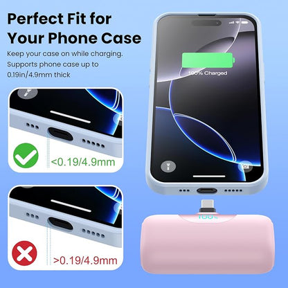 [2-Pack]Mini Portable Charger for iPhone 17, 5500mAh LCD Display USB C Power Bank,Fast Phone Charging Travel Pocket Size Battery Pack for iPhone 17/17 Pro/17 Pro Max/16/15 Series,Android(Navy+Pink)