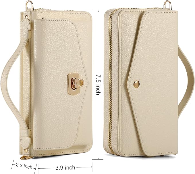 Crossbody Wallet Case for iPhone 16 Pro 6.3", Magnetic Detachable Floral PU Leather Phone Case with RFID Blocking Card Holder Wristlet Mirror Flip Zipper Shoulder Purse Bag for Women - White