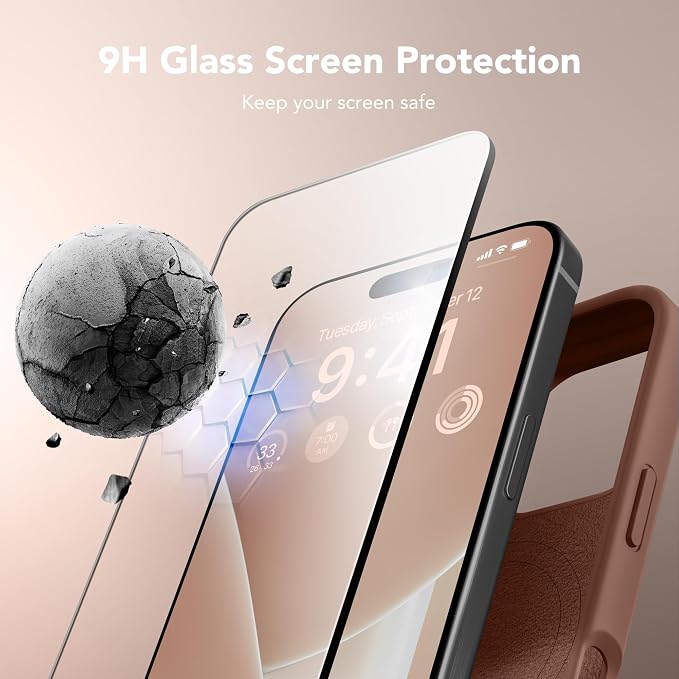GONEZ Magnetic for iPhone 16 Pro Case, Compatible with MagSafe, [Screen Protector + Camera Lens Protector], Silicone Shockproof Anti-Scratch Protective Phone Case 6.3 inch, Brown