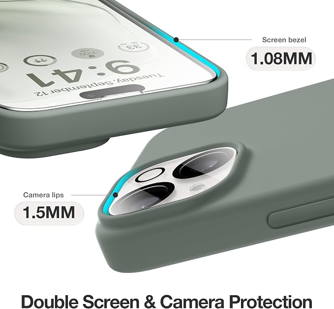 GONEZ Magnetic for iPhone 14 Case, Compatible with Magsafe, with Screen Protector + Camera Protector, Anti-Scratch Microfiber Lining, Liquid Silicone Shockproof Protective Phone Case, Calke Green