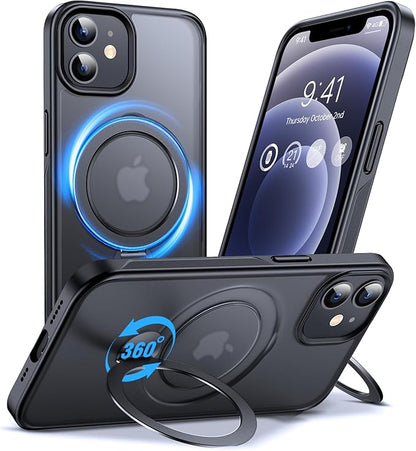 Anqrp 360° All-in-ONE Stand Case for iPhone 12/12 Pro Case with Rotatable Magnetic Kickstand Ring Holder, Compatible with MagSafe, MIL-Grade Shockproof iPhone 12/12 Pro Phone Cover, Black