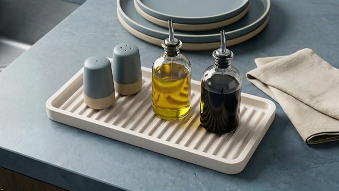 Happitasa Silicone Kitchen Sink Organizer Tray, Sponge Holder and Countertop Protector | Bathroom and Kitchen Soap Dish and Dispenser Tray (Vanilla Cream, 10"x5.25", 10.4 Ounces)