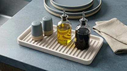 Happitasa Silicone Kitchen Sink Organizer Tray, Sponge Holder and Countertop Protector | Bathroom and Kitchen Soap Dish and Dispenser Tray (Vanilla Cream, 10"x5.25", 10.4 Ounces)
