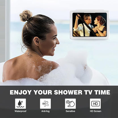 MoKo Shower Tablet Holder, Stretchable Waterproof iPad Holder Fit All Devices Up to 11", 360° Rotation Tablet Wall Mount Holder with Anti-Fog Touchable Screen, 2 Placement Modes, for Bathroom Kitchen