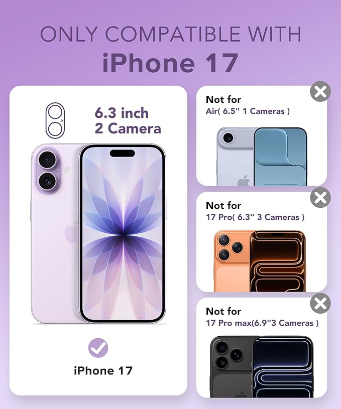 BERFY for iPhone 17 Case for Women, Clear Glitter Shockproof Protective Case, Anti-Yellowing, with Screen Protector & Camera Lens Protector 6.3", Magnetic Sparkle Clear