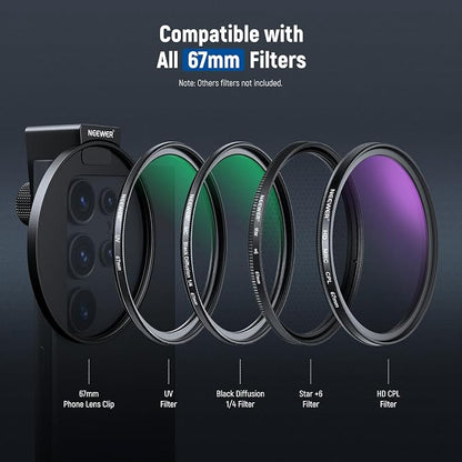 NEEWER 67mm CPL Filter with Cold Shoe Phone Lens Clip, HD Polarizing Filter with Pouch & Cleaning Cloth Compatible with iPhone 17 16 15 Pro Max Plus Samsung Galaxy S25 Ultra Camera