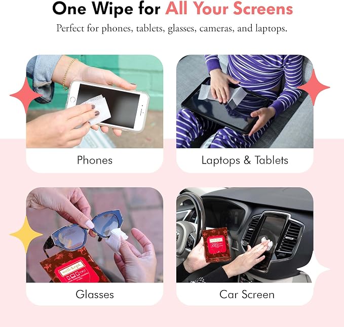 Well-Kept Tech & Lens Wipes - Eyeglass, Screen & Phone Cleaning, Multi-Surface, Lint-Free, Pre Moistened, Streak-Free & Non Scratching - Texas Hold Em, 6 Pack (90 Count)