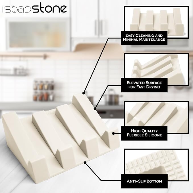 Silicone Soap Dish (USA Patented) Self Draining Bar Soap Holder for Shower Bathroom Sink, Drying Soap Dish Tray Sponge Holder Easy Cleaning Soap Saver Travel Accessories (Beige, 2)