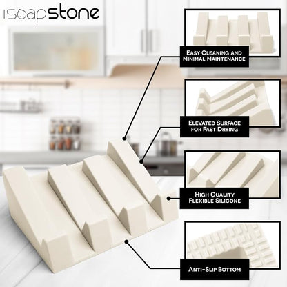 Silicone Soap Dish (USA Patented) Self Draining Bar Soap Holder for Shower Bathroom Sink, Drying Soap Dish Tray Sponge Holder Easy Cleaning Soap Saver Travel Accessories (Beige, 2)